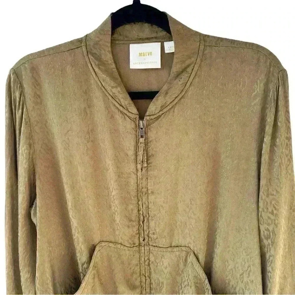 MAEVE Anthropologie Gold Brown Silky Leopard Light Bomber Jacket Size Small - Picture 4 of 10